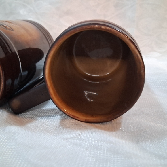 Vintage Moriyama Beer Mugs Monk Wine Cellar Japan Brown Pottery Steins Pair - Picture 9 of 16
